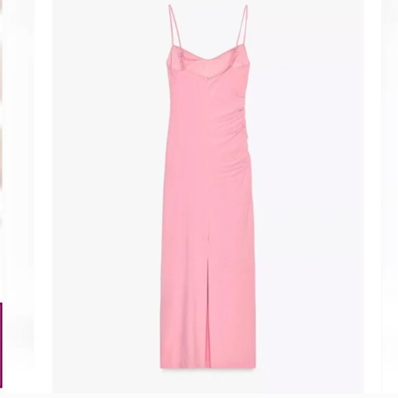 ZARA PINK RUCHED MIDI DRESS - Picture 4 of 7